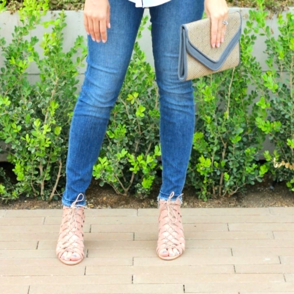 Marc Fisher Womens Blush Pink Suede Lace Up Sandal Heels shoes Sandals - Picture 3 of 12